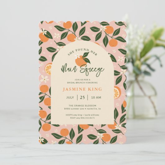 Main Squeeze Sinaasappel Citrus Bruids Brunch Kaart (Staand voorkant)