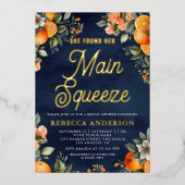 Main Squeeze Tangerine Oranje Navy Vrijgezellenfee Folie Uitnodiging (Voorkant)