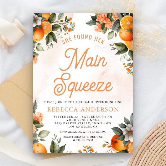 Main Squeeze Tangerine Sinaas Citroen Bruiloftsbor Kaart