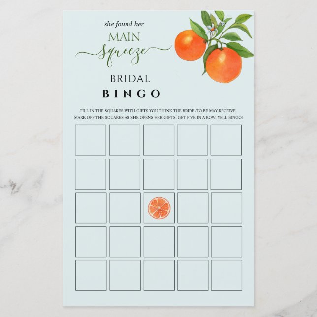 Main Squeeze Vrijgezellenfeest Bingo spel (Voorkant)