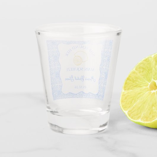 Main Squeeze Vrijgezellenfeest Lemon Blue Tegel Shot Glas (Achterkant)