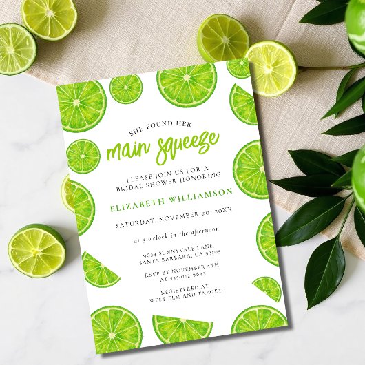 Main Squeeze Watercolor Lime Groen Bruidsdiner Kaart