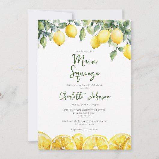 Main Squeeze Watercolor QR Code Bruiloft Feest Kaart (Voorkant)