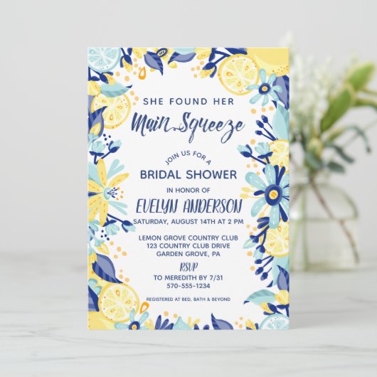 Main Squeeze Yellow Lemons Mint Briday Shower Kaart (Staand voorkant)