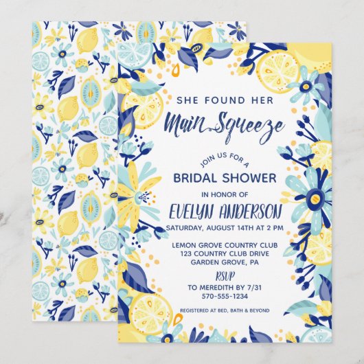 Main Squeeze Yellow Lemons Mint Briday Shower Kaart (Voorkant / Achterkant)