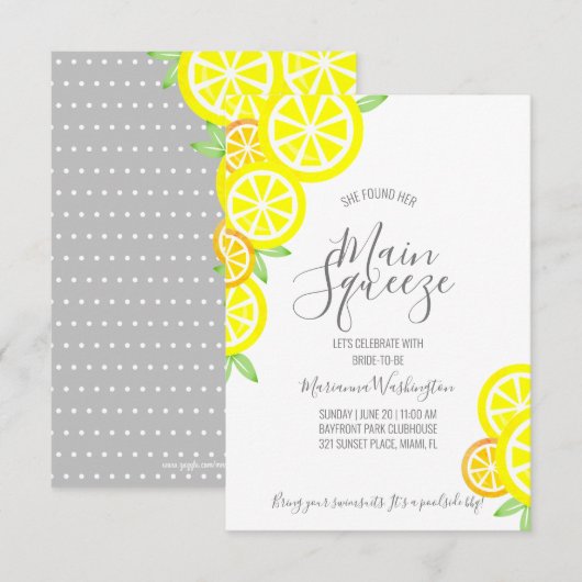 MAIN SQUEEZE zomercitroen grijs VRIJGEZELLENFEEST Kaart (Voorkant / Achterkant)