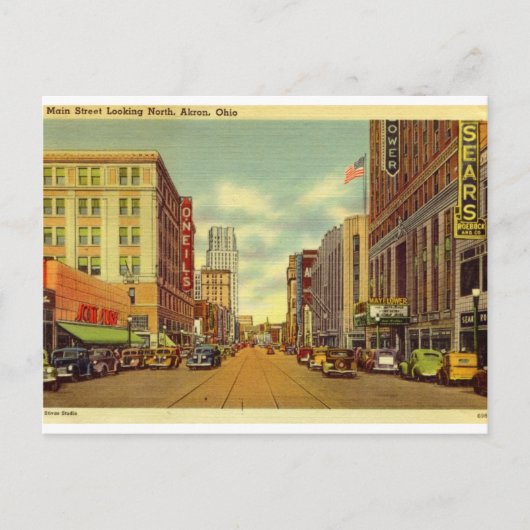 Main St., Akron, Vintage Ohio Briefkaart (Voorkant)