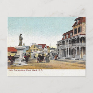 Main St, Block Island, Rhode Island, Vintage Briefkaart