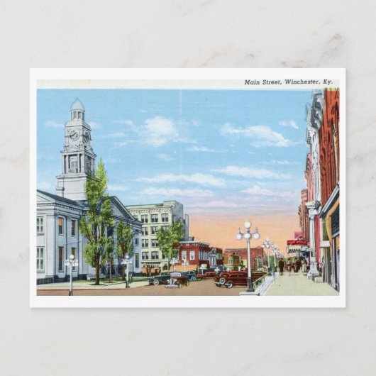 Main St., Winchester, Vintage van Kentucky Briefkaart (Voorkant)