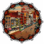 Main Street - Buffalo, NY  Ornament Fotobeeldje Ornament<br><div class="desc">briefkaart toont Main Street in Buffalo,  New York in 1940 in verbluffende en levendige kleuren. Herdrukt op dit prachtige kerstornament met Victoriaans filagreemafwerking.</div>
