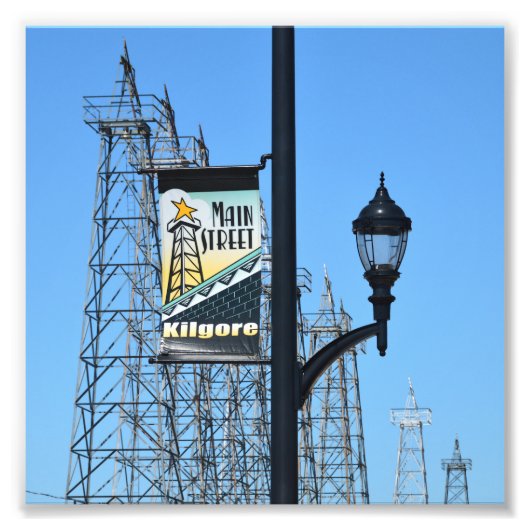 Main Street, Kilgore, Texas, Oil Derricks Foto Afdruk (Voorkant)