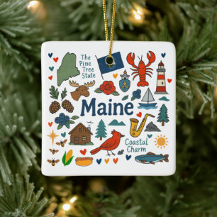 Maine Aangepaste Familie Reis Kerstmis Keramisch Ornament