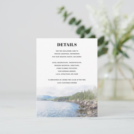 Maine Acadia Coastal Pine Forest Wedding Details Informatiekaartje (Staand voorkant)