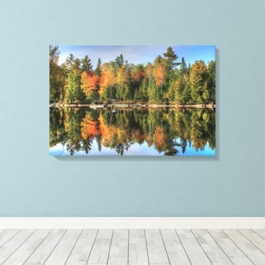 Maine Autumn Herfst Foliage Lake Reflections Canvas Afdruk (Insitu (Houten vloer))