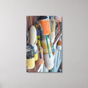 Maine, Bar Harbour. Kleurrijke kreeftenvangboeien Canvas Afdruk