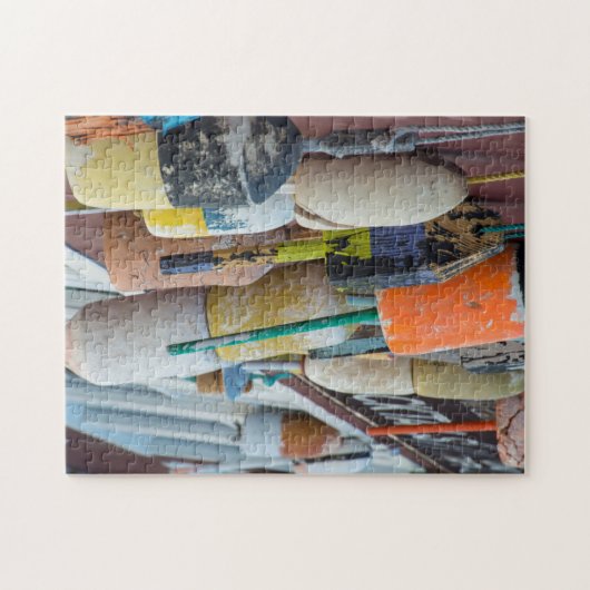 Maine, Bar Harbour. Kleurrijke kreeftenvangboeien Legpuzzel (Horizontaal)