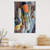 Maine, Bar Harbour. Kleurrijke kreeftenvangboeien Poster (Keuken)