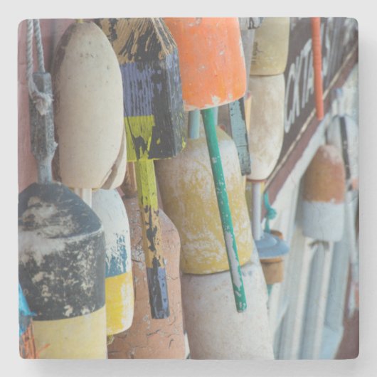 Maine, Bar Harbour. Kleurrijke kreeftenvangboeien Stenen Onderzetter (Voorkant)