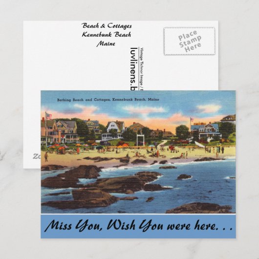 Maine, Beach & Cottages, Kennebunk Beach Briefkaart (Voorkant / Achterkant)