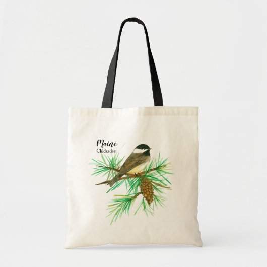 Maine Bird Chickadee White Pinecone Tassel Tote Bag (Voorkant)