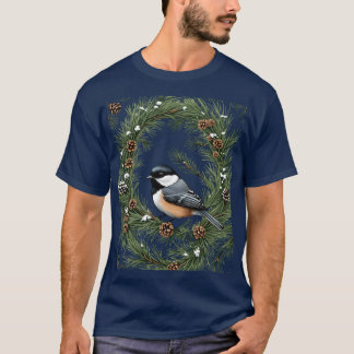 Maine Black-capped Mees Met Dennenpatroon T-shirt