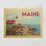 Maine Briefkaart Vintage Travel<br><div class="desc">Maine design in Vintage Travel-stijl met een vuurtoren op de kliefkust,  die de Atlantische oceaan overziet. Bedankt naar Loren Kerns's foto als basis: www.flickr.com/photos/lorenkerns/4822059747</div>