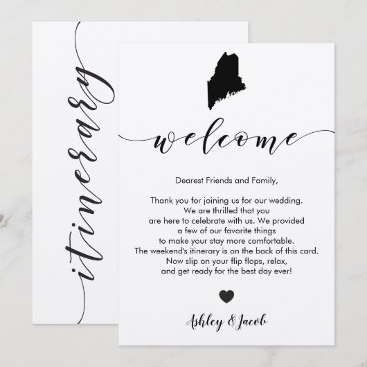 Maine bruiloft welkomstbrief en reisschema Kaart (Voorkant / Achterkant)