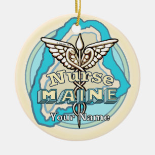 Maine Caduceus Verpleegster Keramisch Ornament