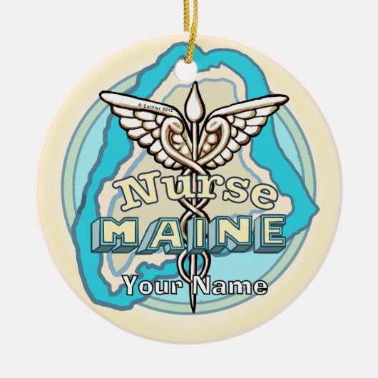Maine Caduceus Verpleegster Keramisch Ornament (Voorkant)