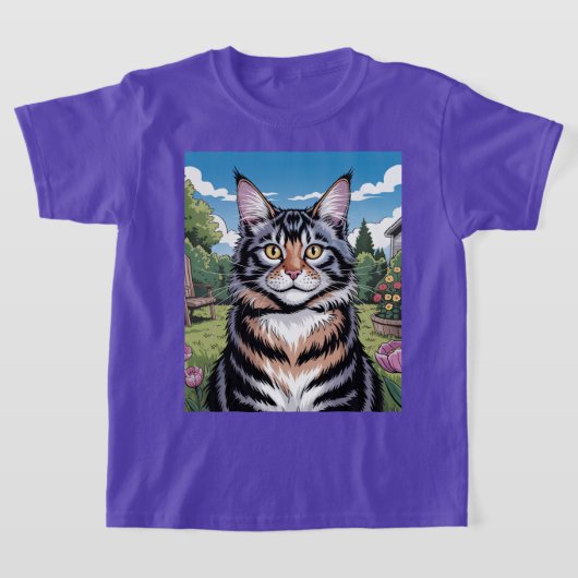 Maine Cat in Yard Paarse T-shirt (Laagn)