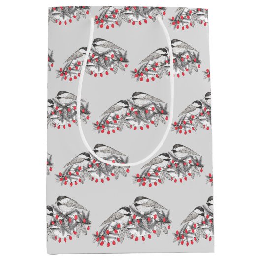 Maine Chickadee Vogel Winter Kerstvakantie Sneeuw Medium Cadeauzakje (Voorkant)