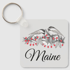 Maine Chickadee Vogel Winter Kerstvakantie Sneeuw Sleutelhanger