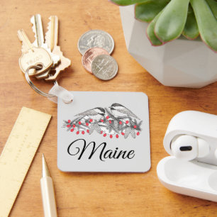 Maine Chickadee Vogel Winter Kerstvakantie Sneeuw Sleutelhanger