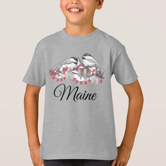 Maine Chickadee Vogel Winter Kerstvakantie Sneeuw T-shirt (Voorkant)
