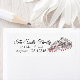 Maine Chickadee Vogelpen en Ink Kerstvakantie Etiket