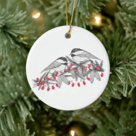 Maine Chickadee Vogelpen en Ink Kerstvakantie Keramisch Ornament