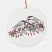 Maine Chickadee Vogelpen en Ink Kerstvakantie Keramisch Ornament (Voorkant)