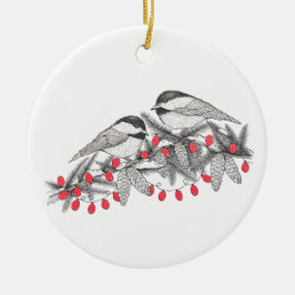 Maine Chickadee Vogelpen en Ink Kerstvakantie Keramisch Ornament