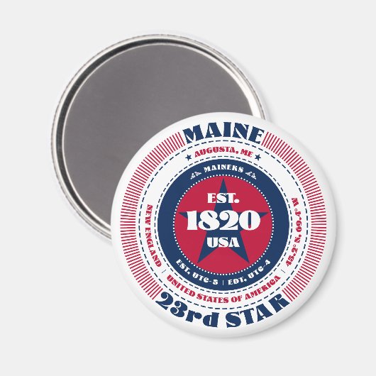Maine Circle Typography Souvenir Magnet (Voorkant / Achterkant)