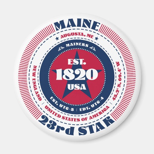 Maine Circle Typography Souvenir Magnet (Voorkant)