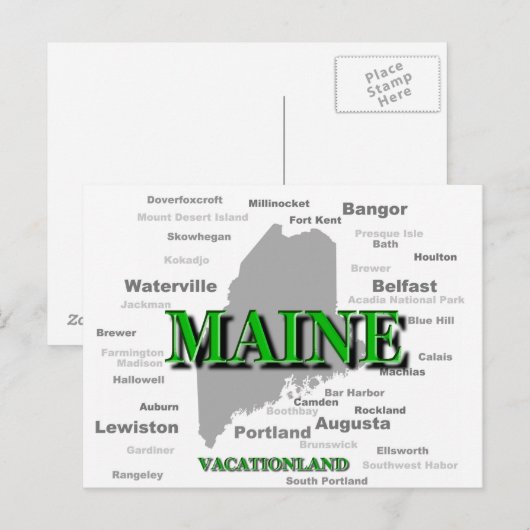 Maine Cities and Towns State Pride Map Briefkaart (Voorkant / Achterkant)