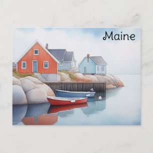 Maine Coast Kleurrijke Huizen Waterverf Reizen Briefkaart