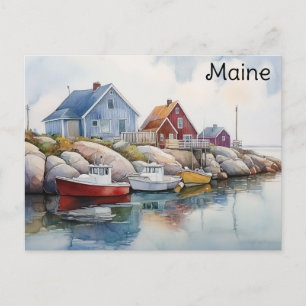 Maine Coast Kleurrijke Huizen Waterverf Reizen Briefkaart