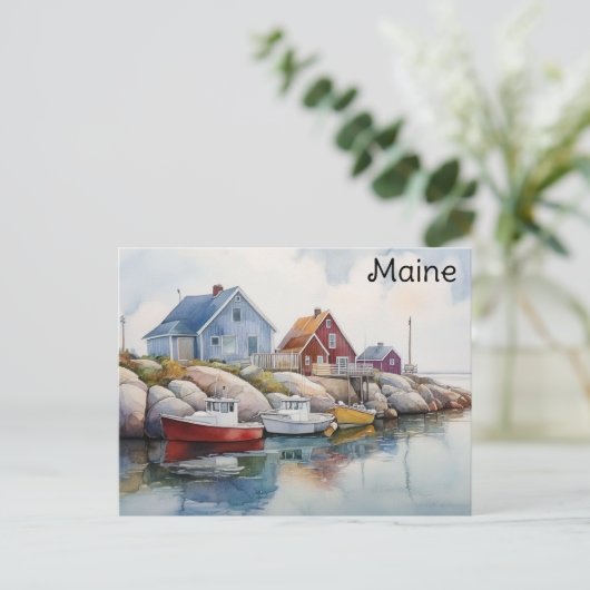 Maine Coast Kleurrijke Huizen Waterverf Reizen Briefkaart (Staand voorkant)
