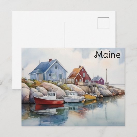 Maine Coast Kleurrijke Huizen Waterverf Reizen Briefkaart (Voorkant / Achterkant)