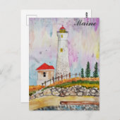 Maine Coast Vuurtoren Waterverf Reizen Briefkaart (Voorkant / Achterkant)