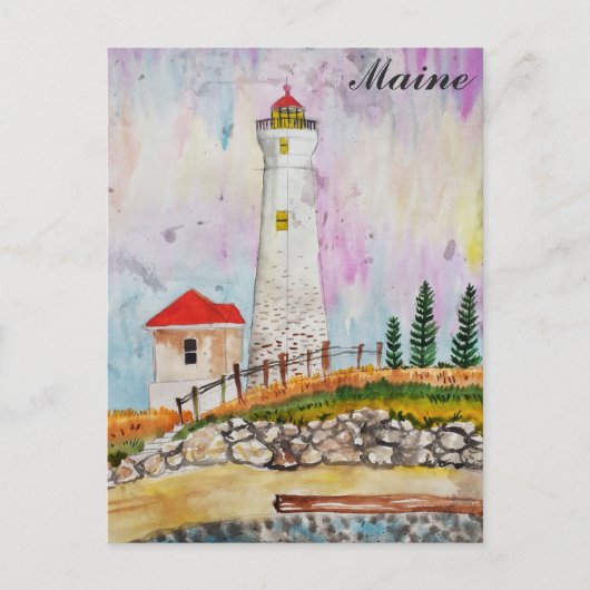 Maine Coast Vuurtoren Waterverf Reizen Briefkaart (Voorkant)
