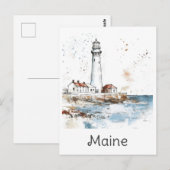 Maine Coast Vuurtoren Waterverf Reizen Briefkaart (Voorkant / Achterkant)