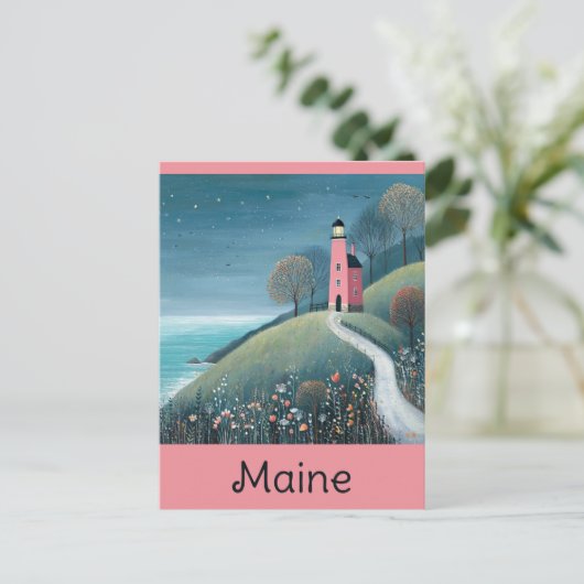 Maine Coast Vuurtoren Waterverf Reizen Briefkaart (Staand voorkant)