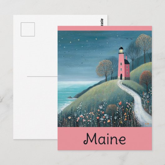 Maine Coast Vuurtoren Waterverf Reizen Briefkaart (Voorkant / Achterkant)